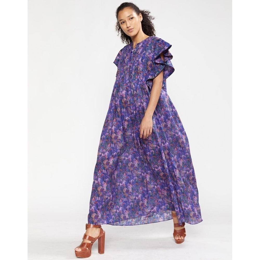 Cynthia Rowley Dress Nairobi Kaftan Purple Marble